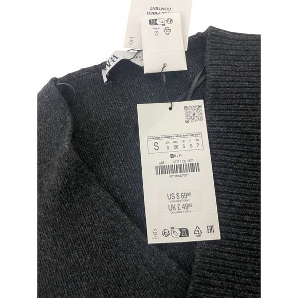 Zara Womens Sweater S Anthracite Gray Cut Out Wool Blend Cardigan 6771/135 NWT - Picture 6 of 11